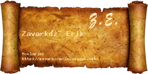 Zavarkó Erik névjegykártya